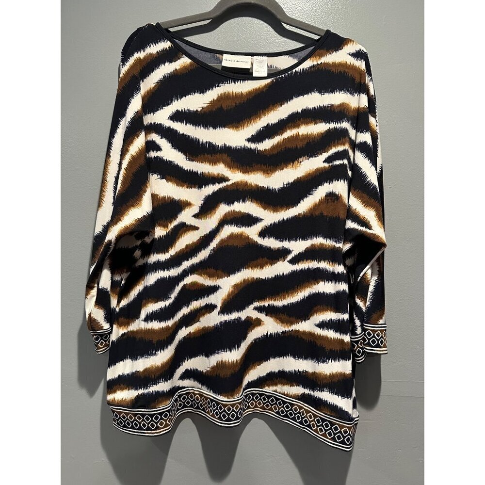 Alfred Dunner Abstract Tunic Top L – Artsy Pullover Retro Cozy Grandmacore
